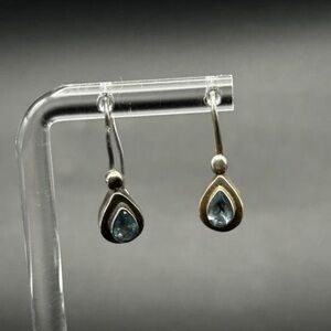 Vintage Sterling Silver 925 Blue Topaz Trillion-Cut Drop Earrings